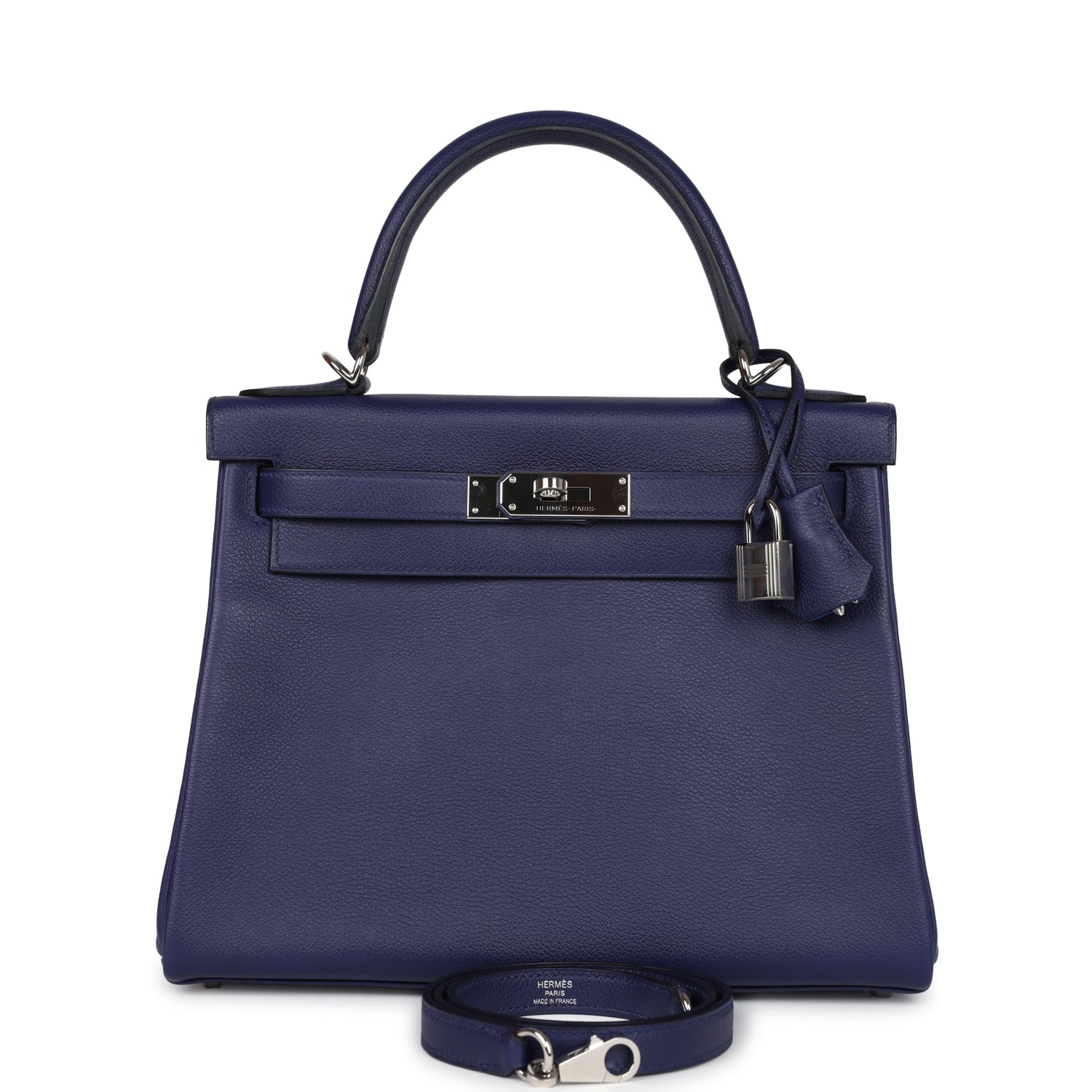Hermes Kelly Retourne 28 Bleu Encre Verso Evercolor Palladium Hardware