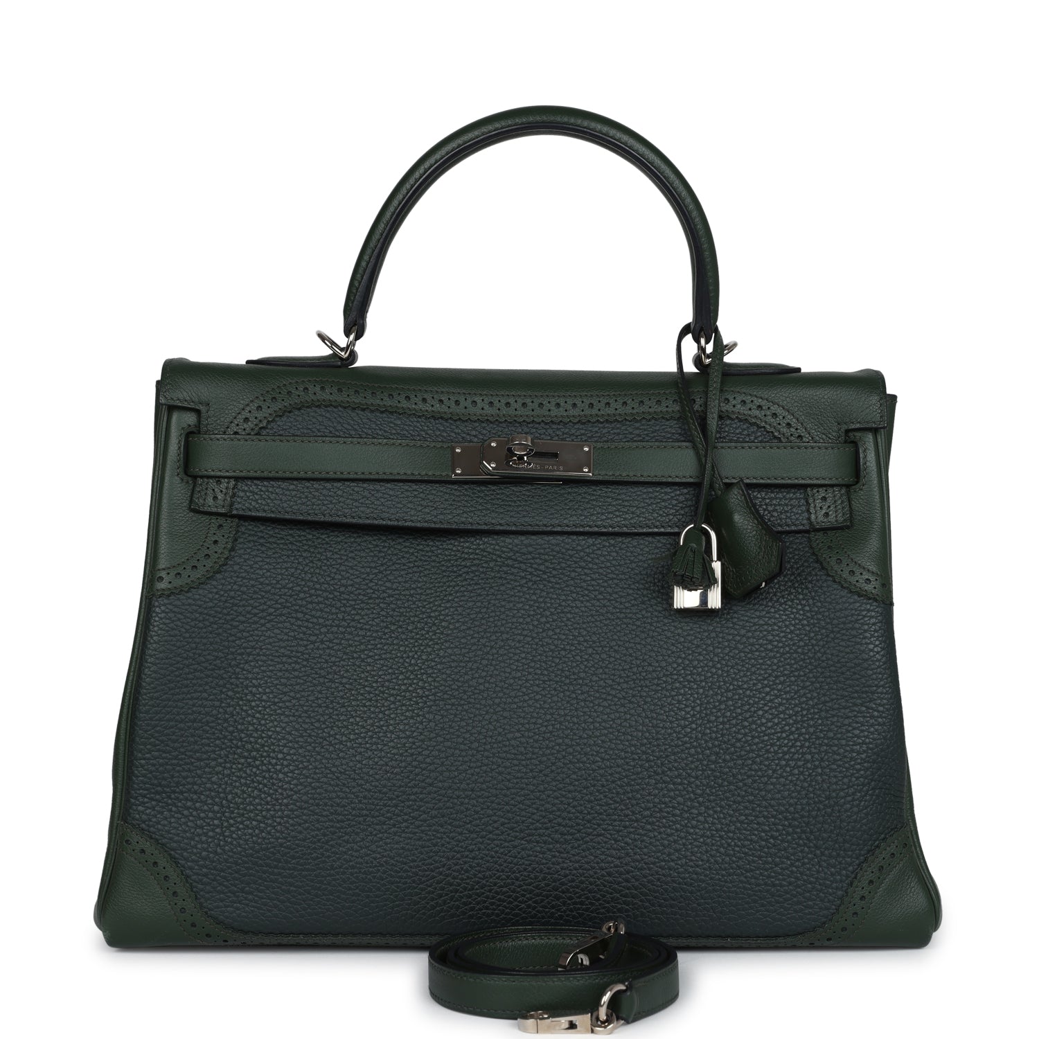 Hermes Ghillies Kelly 35 Retourne Vert Fonce Clemence and Vert Anglais Evercolor Palladium Hardware