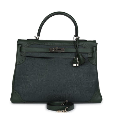 Hermes Ghillies Kelly 35 Retourne Vert Fonce Clemence and Vert Anglais Evercolor Palladium Hardware