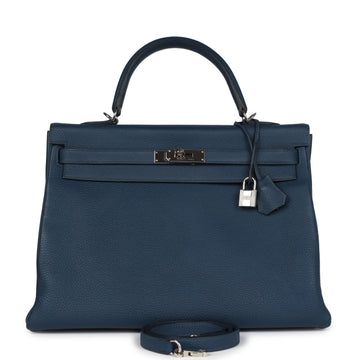 Hermes Kelly Retourne 35 Bleu De Prusse Togo Palladium Hardware
