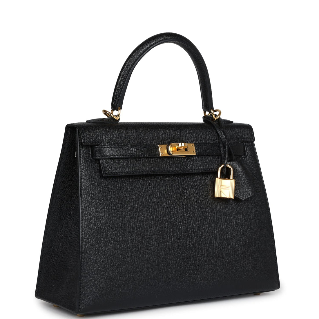 Hermes Kelly Sellier 25 Black Chevre Mysore Gold Hardware