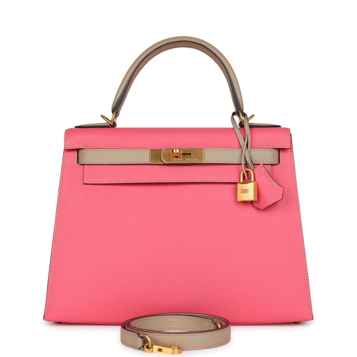 Hermes Special Order (HSS) Kelly Sellier 28 Rose Azalee and Trench Epsom Epsom Brushed Gold Hardware