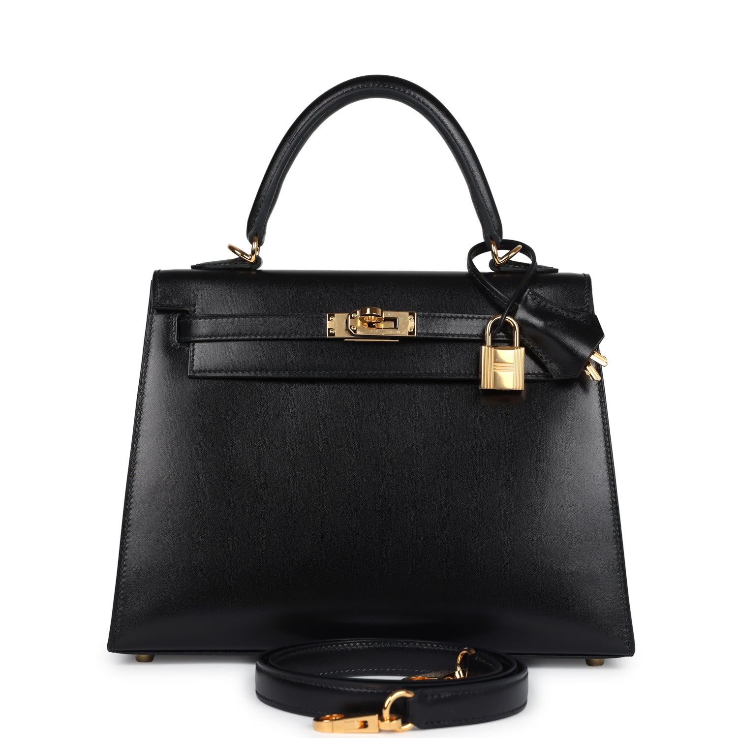 Hermes Kelly Sellier 25 Black Box Gold Hardware