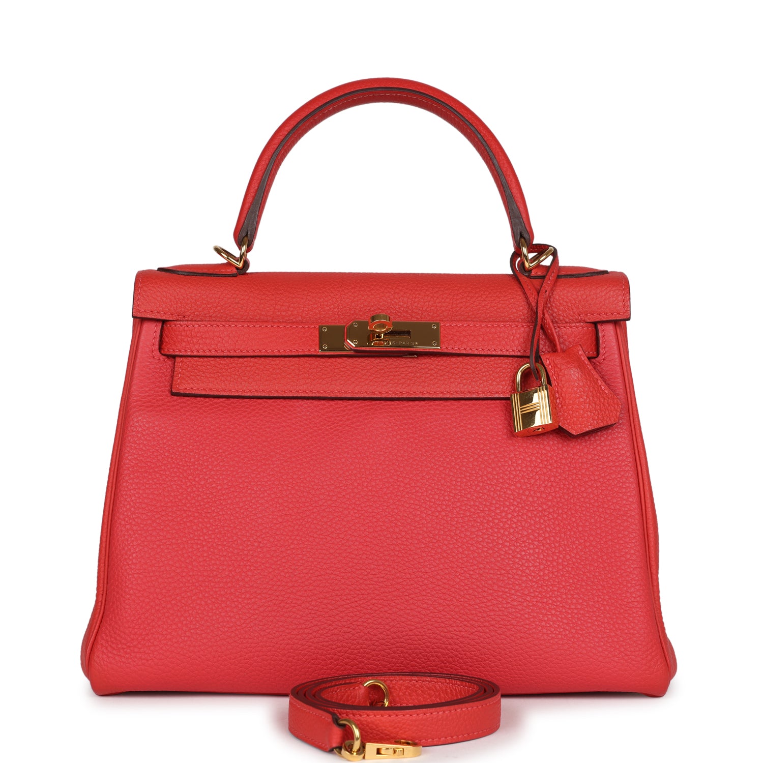 Hermes Kelly Retourne 28 Rouge Pivoine Togo Gold Hardware