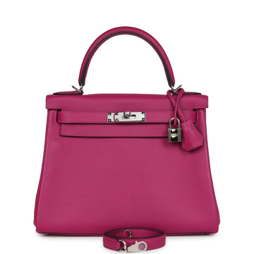 Hermes Kelly Retourne 28 Rose Poupre Evercolor Palladium Hardware