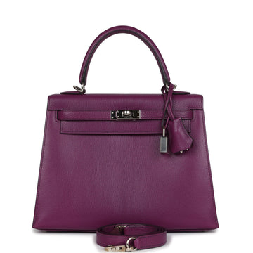 Hermes Kelly Sellier 25 Anemone Chevre Mysore Palladium Hardware