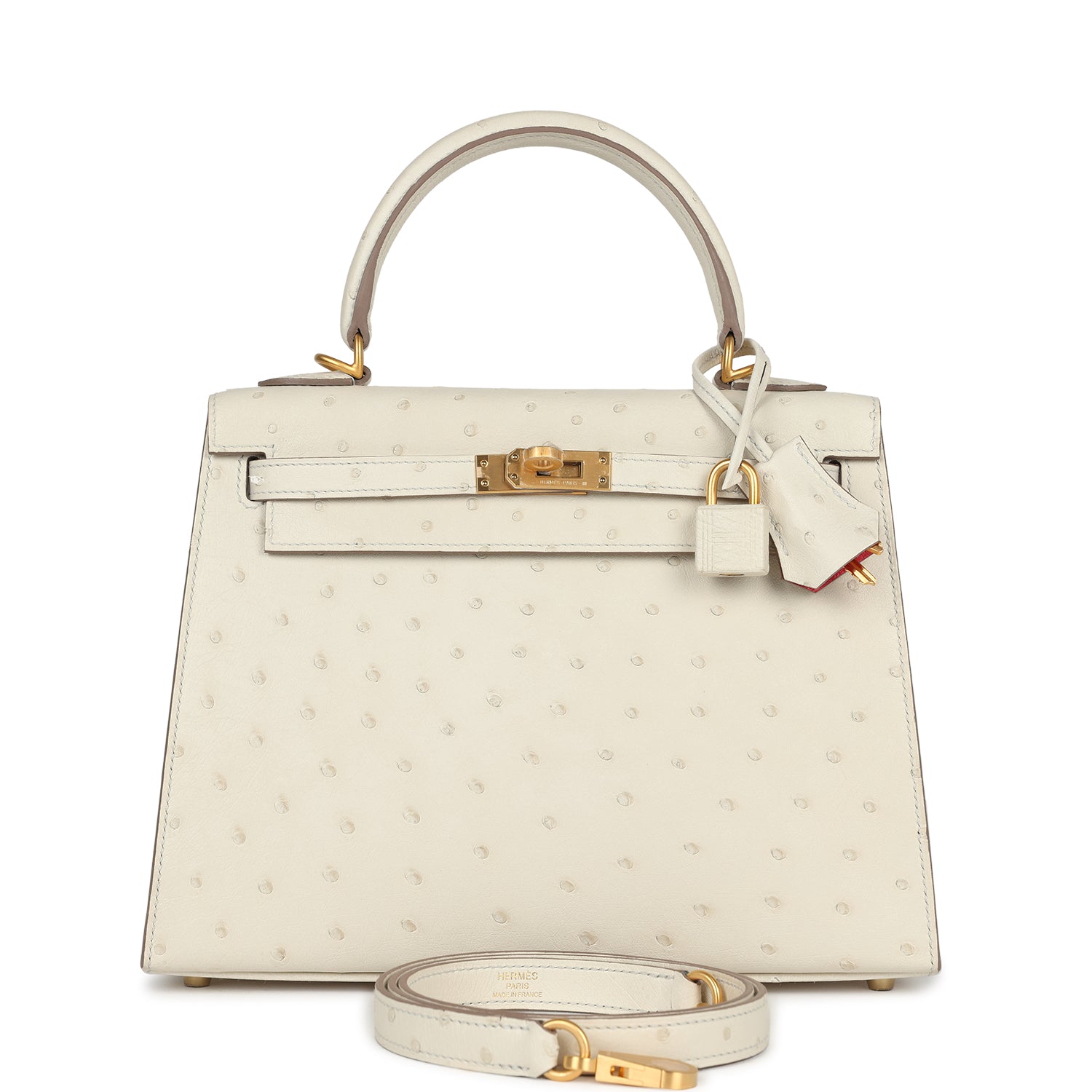 Hermes Special Order (HSS) Kelly Sellier 25 Beton Ostrich Verso Brushed Gold Hardware