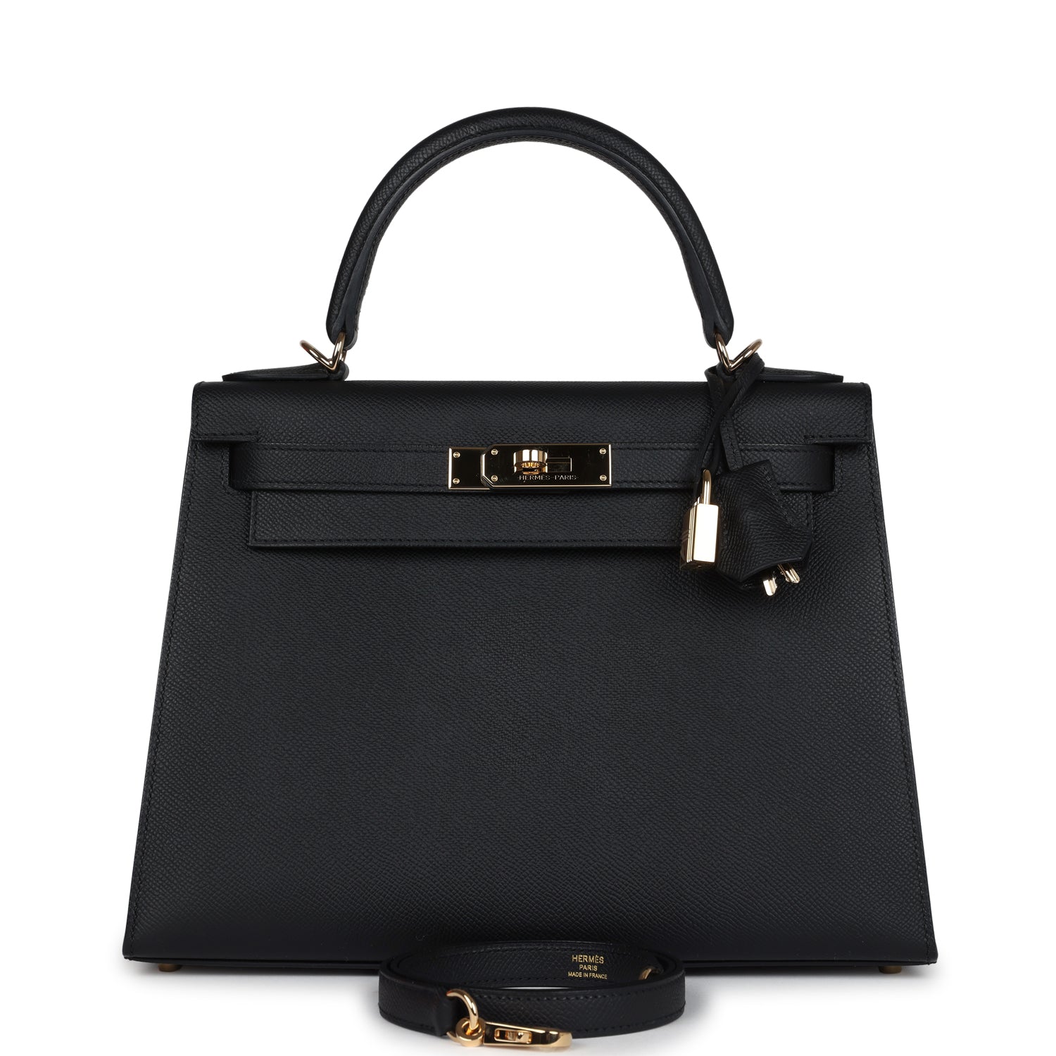 Hermes Kelly Sellier 28 Black Epsom Permabrass Hardware