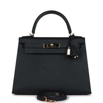 Hermes Kelly Sellier 28 Black Epsom Permabrass Hardware
