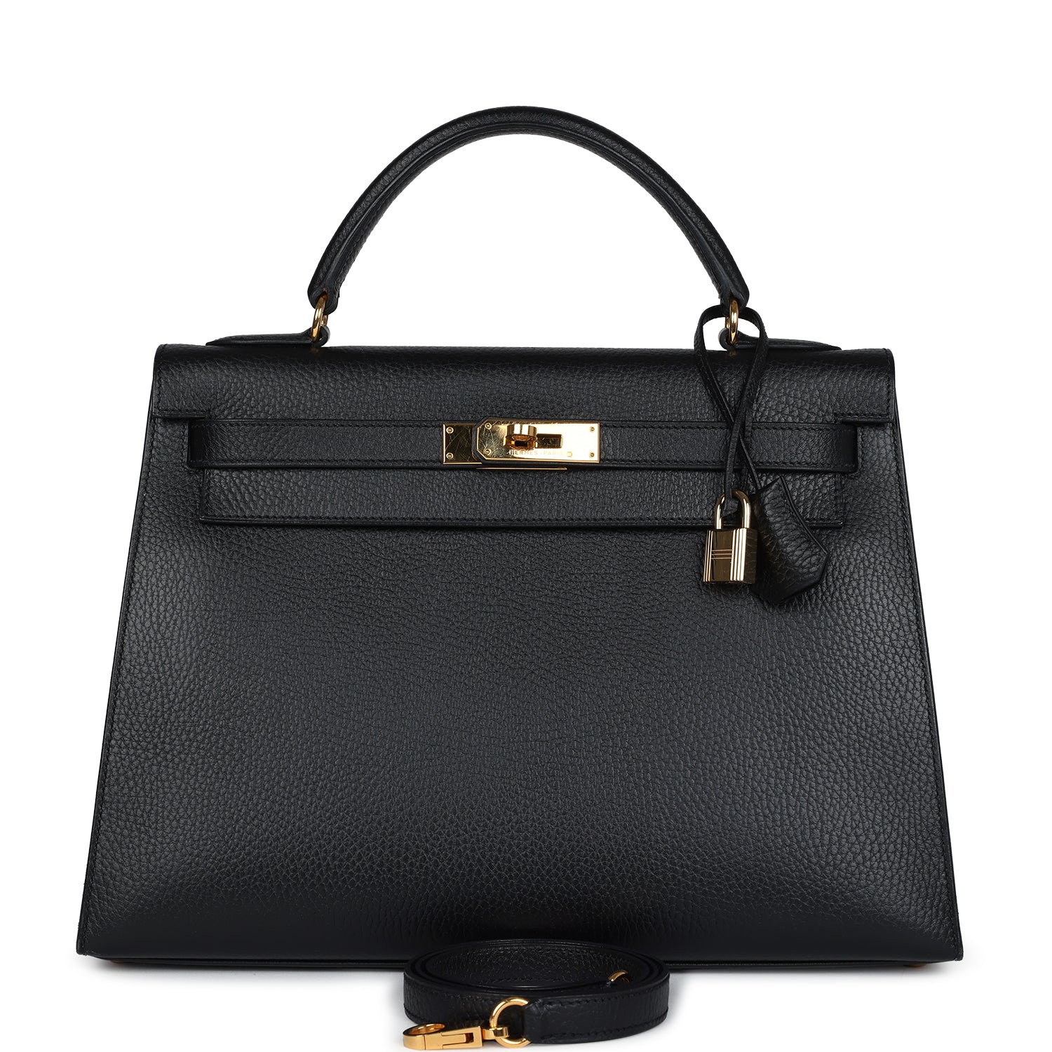 Hermes Kelly Sellier 32 Black Ardennes Gold Hardware