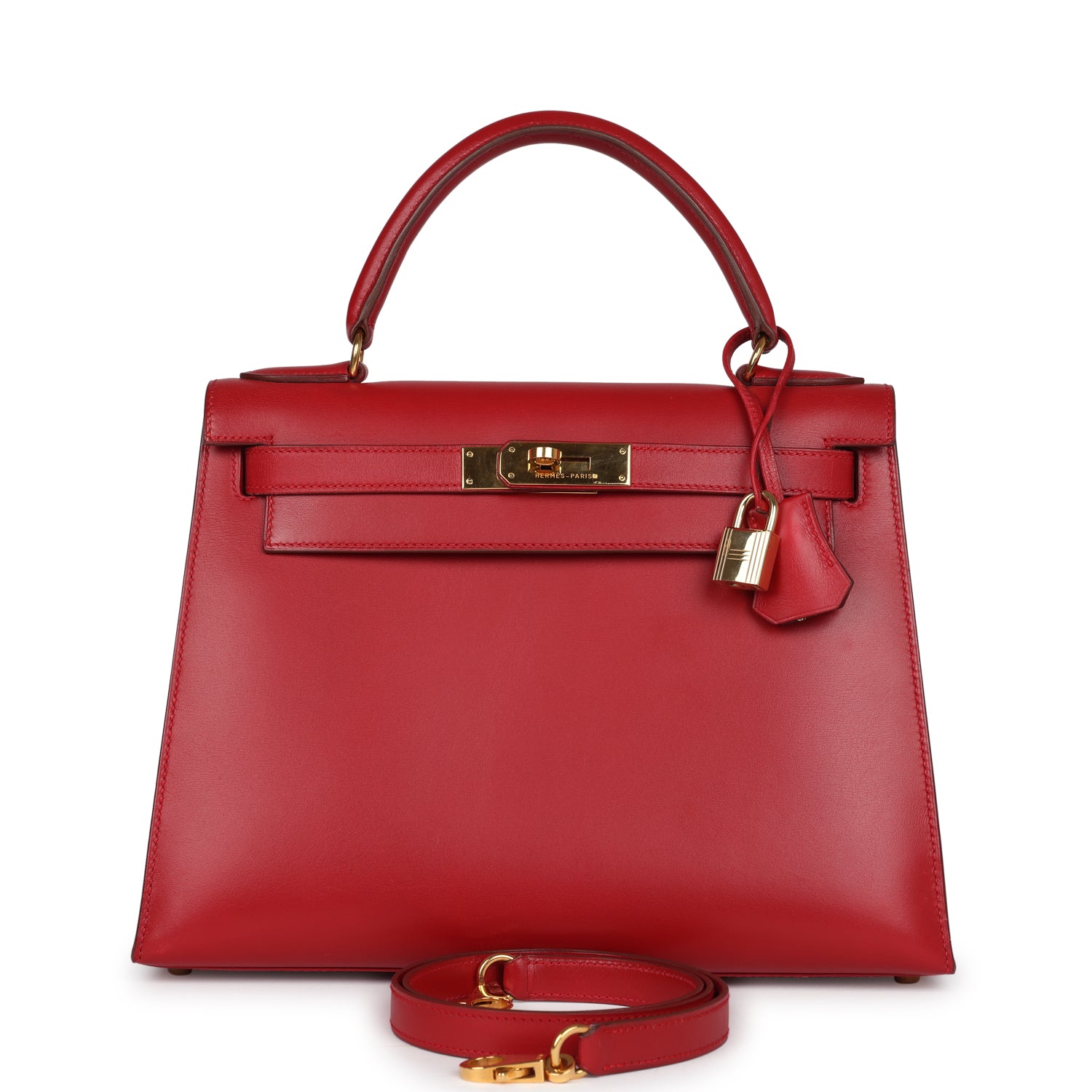 Hermes Kelly Sellier 28 Rouge Vif Box Gold Hardware