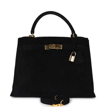 Hermes Kelly Sellier 28 Black Doblis Gold Hardware