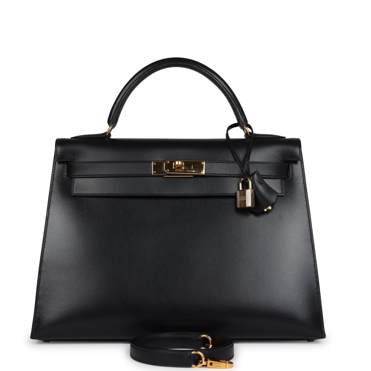 Hermes Kelly Sellier 32 Black Box Gold Hardware