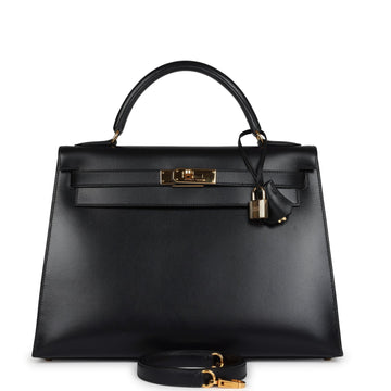 Hermes Kelly Sellier 32 Black Box Gold Hardware