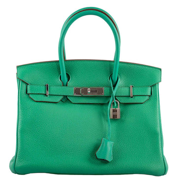 Hermes Birkin 30 Menthe Clemence with Palladium Hardware - 2012, P Square