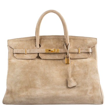 Hermes Birkin 40 Beige Veau Doblis Suede with Gold Hardware - 1986, P Circle