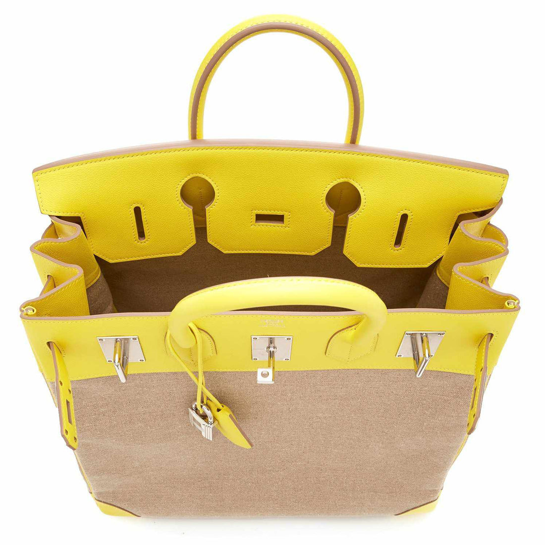 Hermes Birkin 40 HAC Lime & Ficelle Evercolor Toile De Camp Palladium Hardware