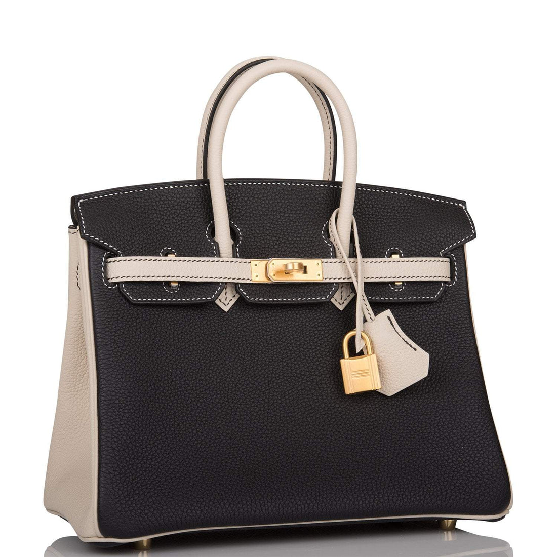 Hermes Birkin 25 Black and Craie Togo Brushed Gold Hardware