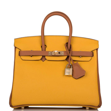 Hermes Birkin 25 Jaune Ambre and Gold Togo Permabrass Hardware
