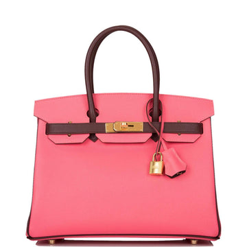 Hermes Birkin 30cm Bi-Color Rose Azalee and Bordeaux Epsom Gold Hardware