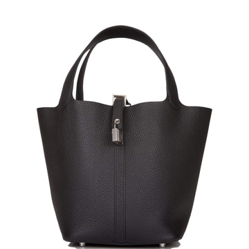 Hermes Black Clemence Picotin Lock 22cm Palladium Hardware