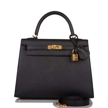 Hermes Black Epsom Sellier Kelly 25cm Gold Hardware