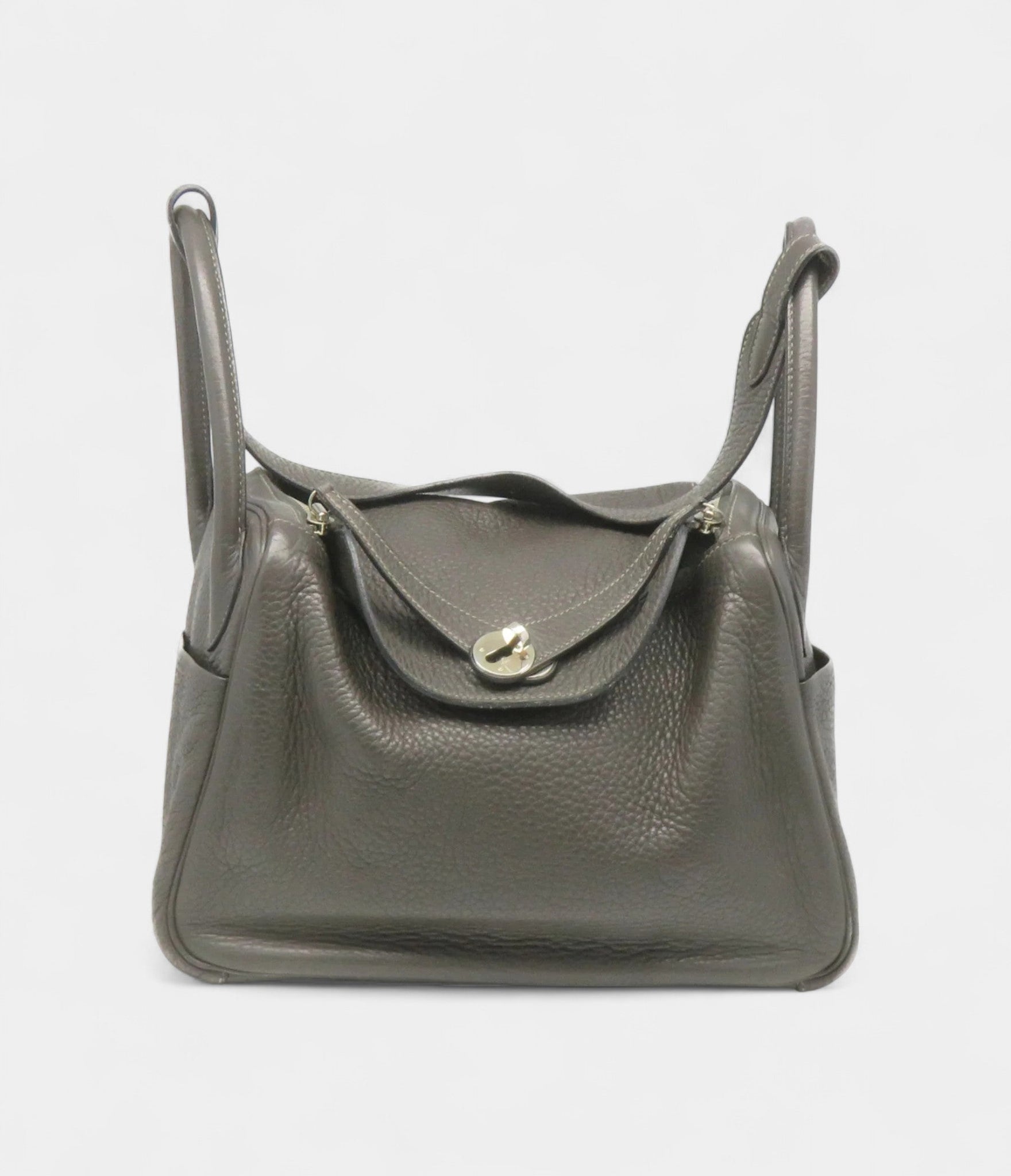 Hermes Clemence Leather Lindy 30 Shoulder Bag Silver Buckle Shoulder Bag