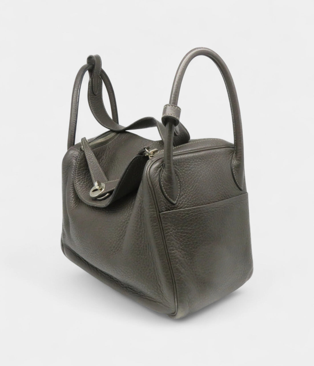 Hermes Clemence Leather Lindy 30 Shoulder Bag Silver Buckle Shoulder Bag