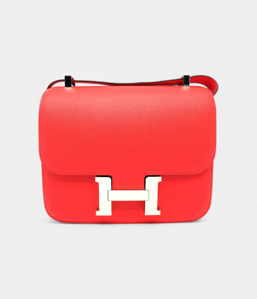 Hermes Constance 24 Rouge Tomate Veau Epsom Leather Silver Metal Shoulder Bag