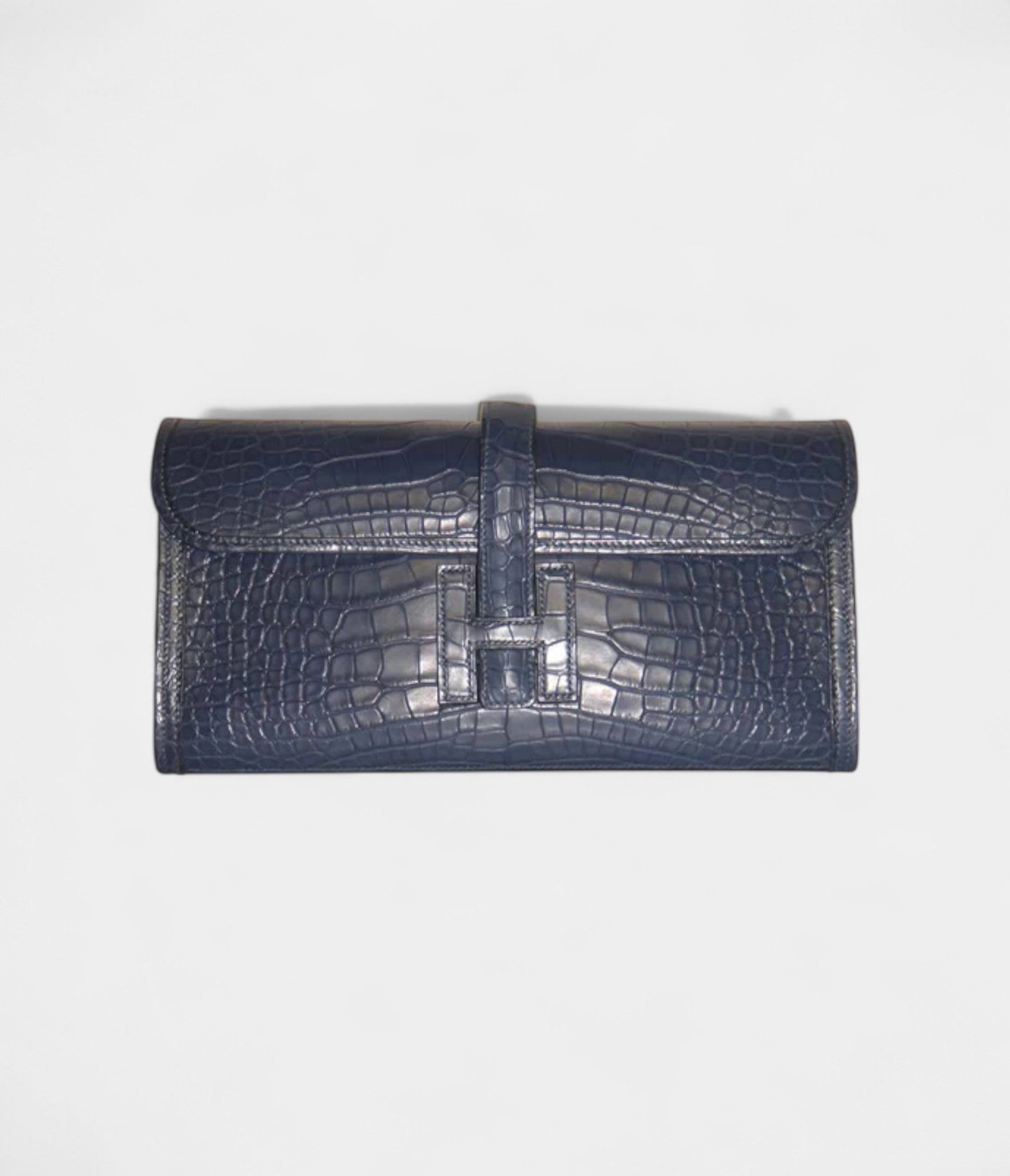 Hermès Jige 29 Clutch Bag Blue Alligator