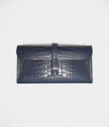 Hermès Jige 29 Clutch Bag Blue Alligator