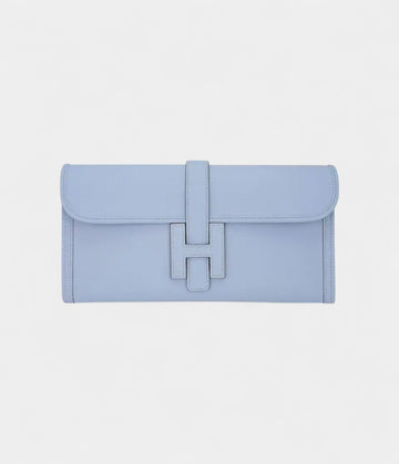 Hermes Jige Elan 29 Blue Brume Clutch Bag Evercolor Leather