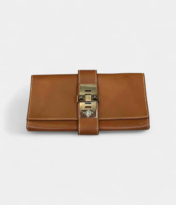 Hermès Médor Camel Leather Clutch Bag