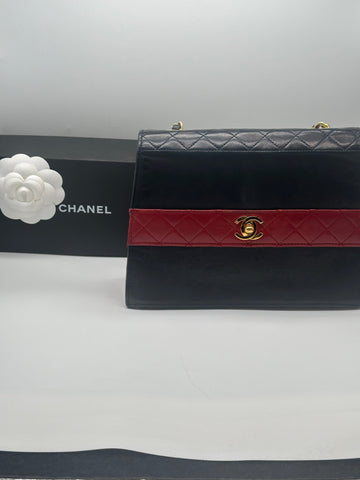 Vintage Chanel Trapizoid Bag Red And Navy Blue