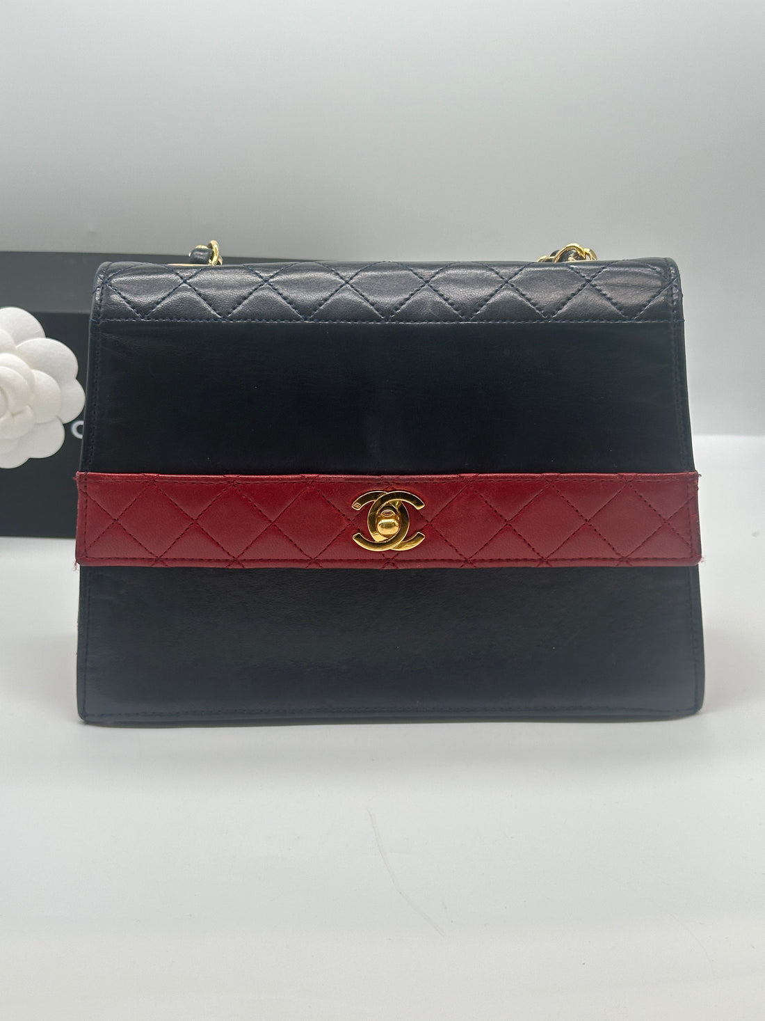 Vintage Chanel Trapizoid Bag Red And Navy Blue