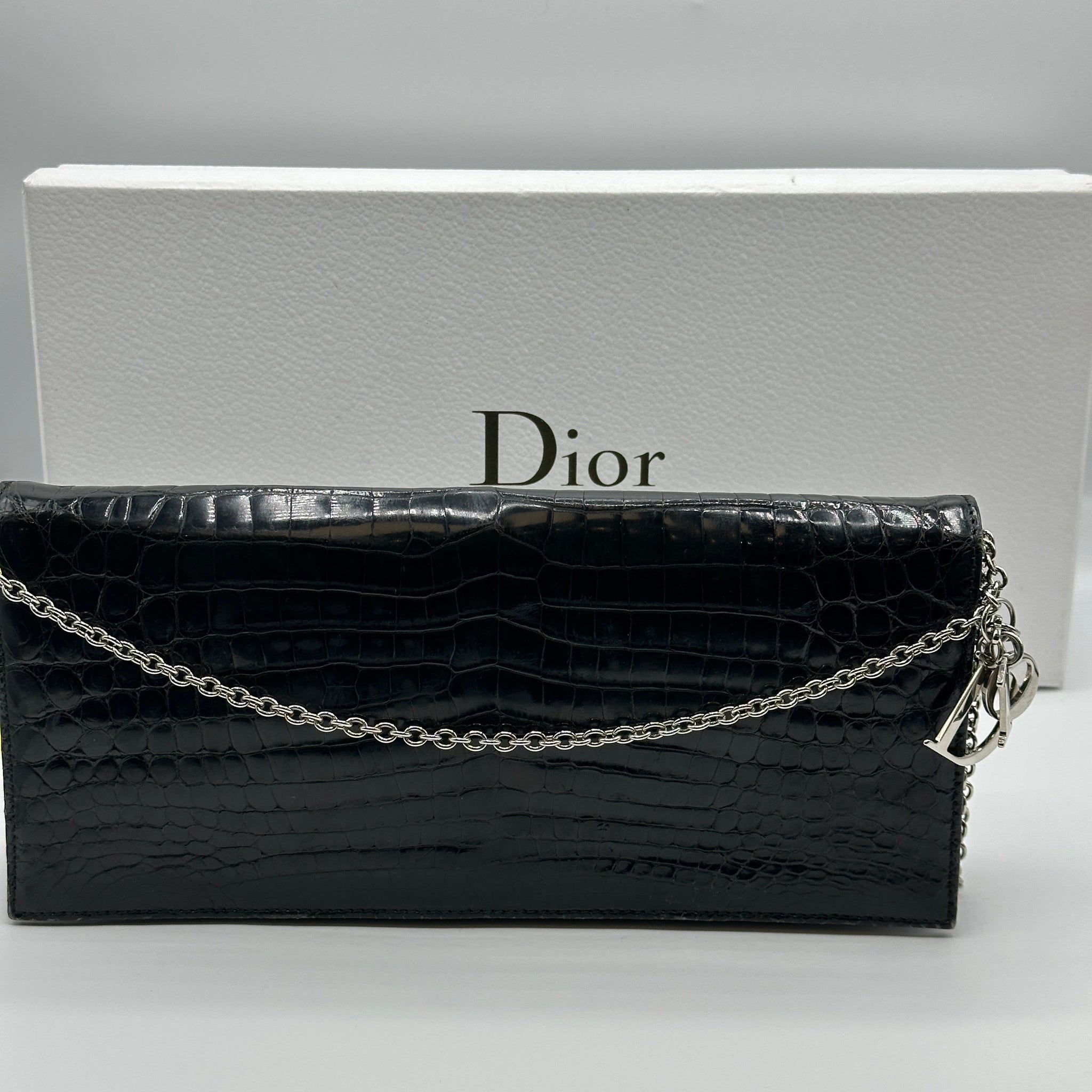 Dior Black Croc Purse On Chain