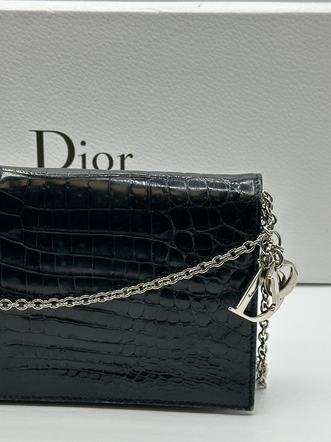 Dior Black Croc Purse On Chain