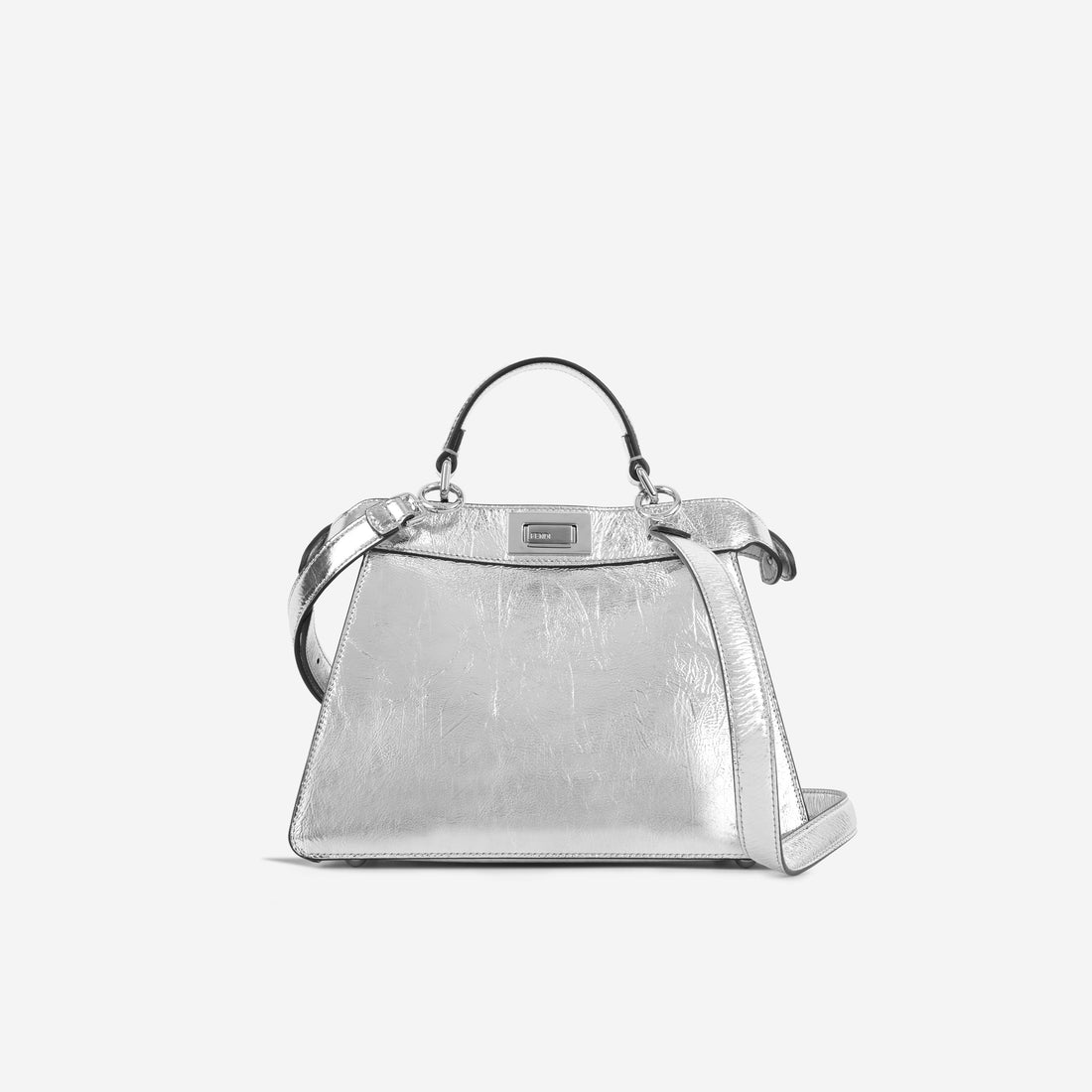 Fendi Rock Millennium Laminata Small Peekaboo ISeeU Silver Calfskin