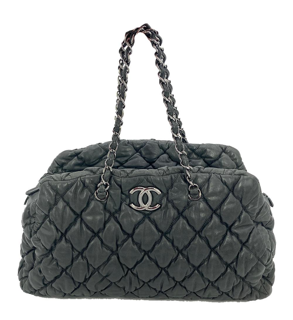 Top Quality Chanel Dark Gray Quilted Puffy Leather Shoulder Bag Tote