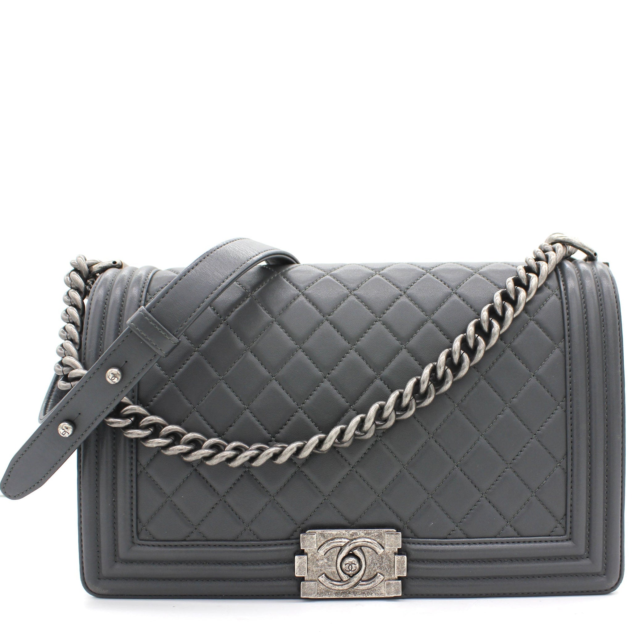 Chanel Calfskin Quilted New Medium Boy Flap Dark Grey