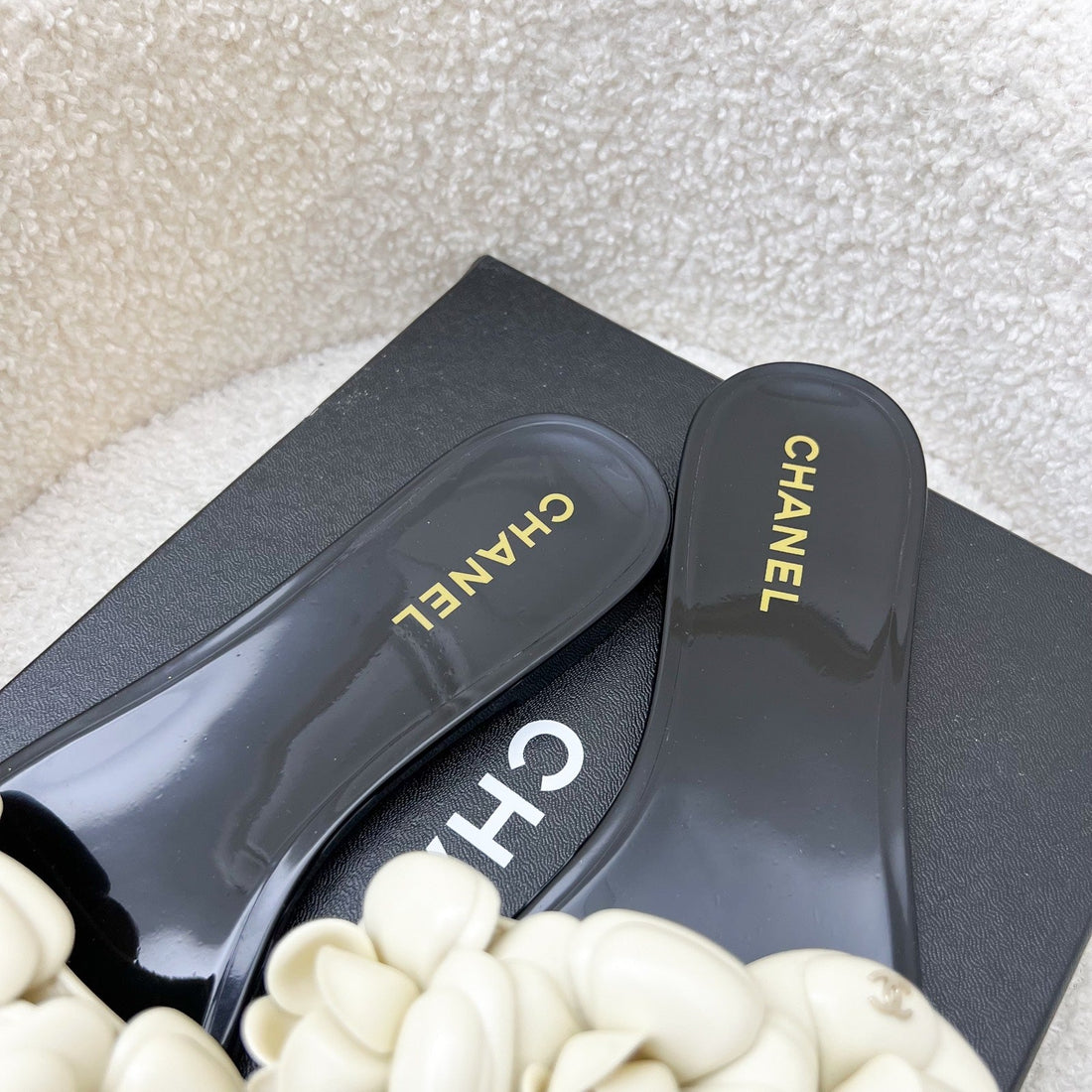 Chanel Camellia Flower Rubber Sandals Size 37