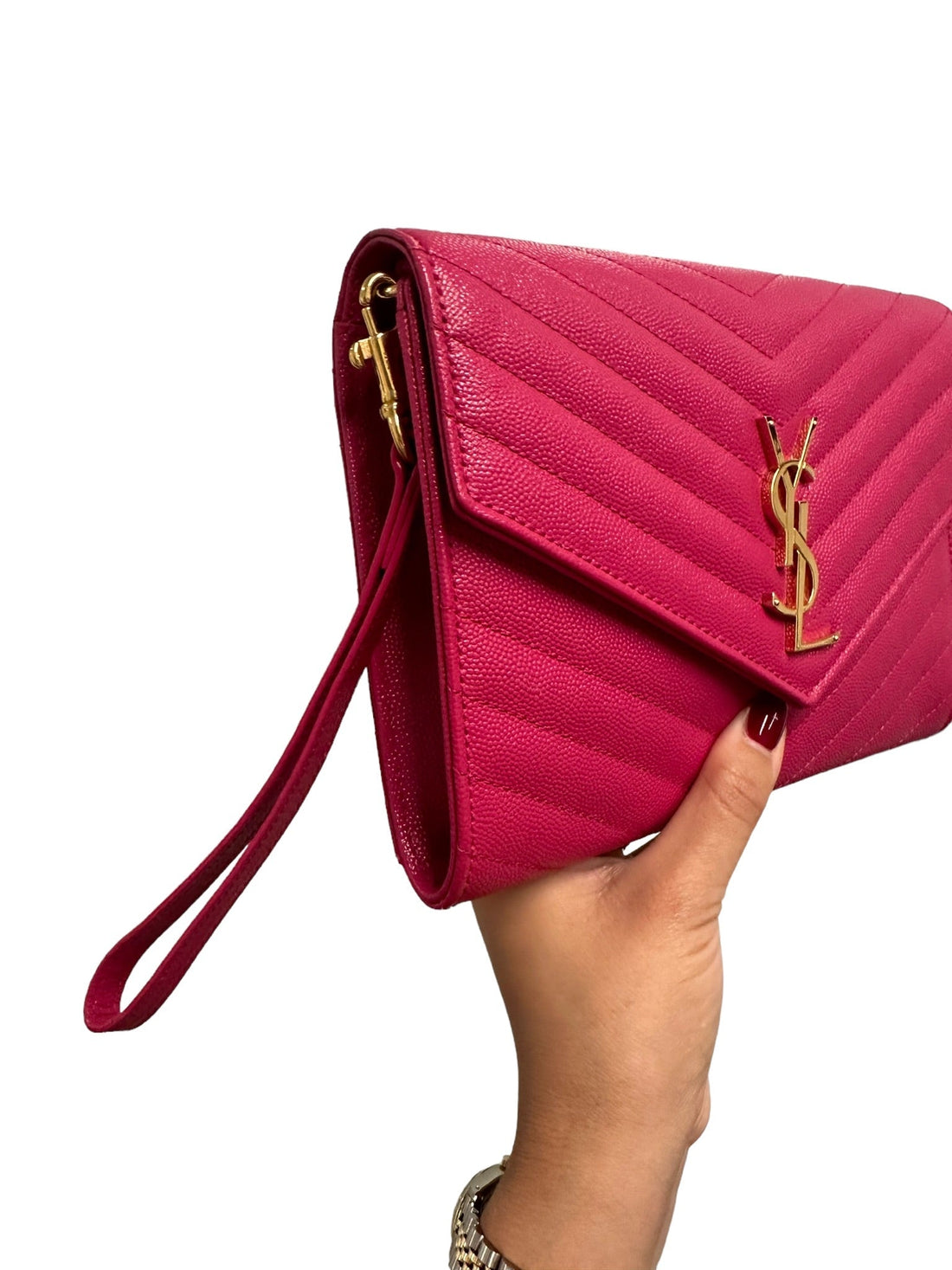 SAINT LAURENT - Grain De Poudre Chevron Pouch Clutch