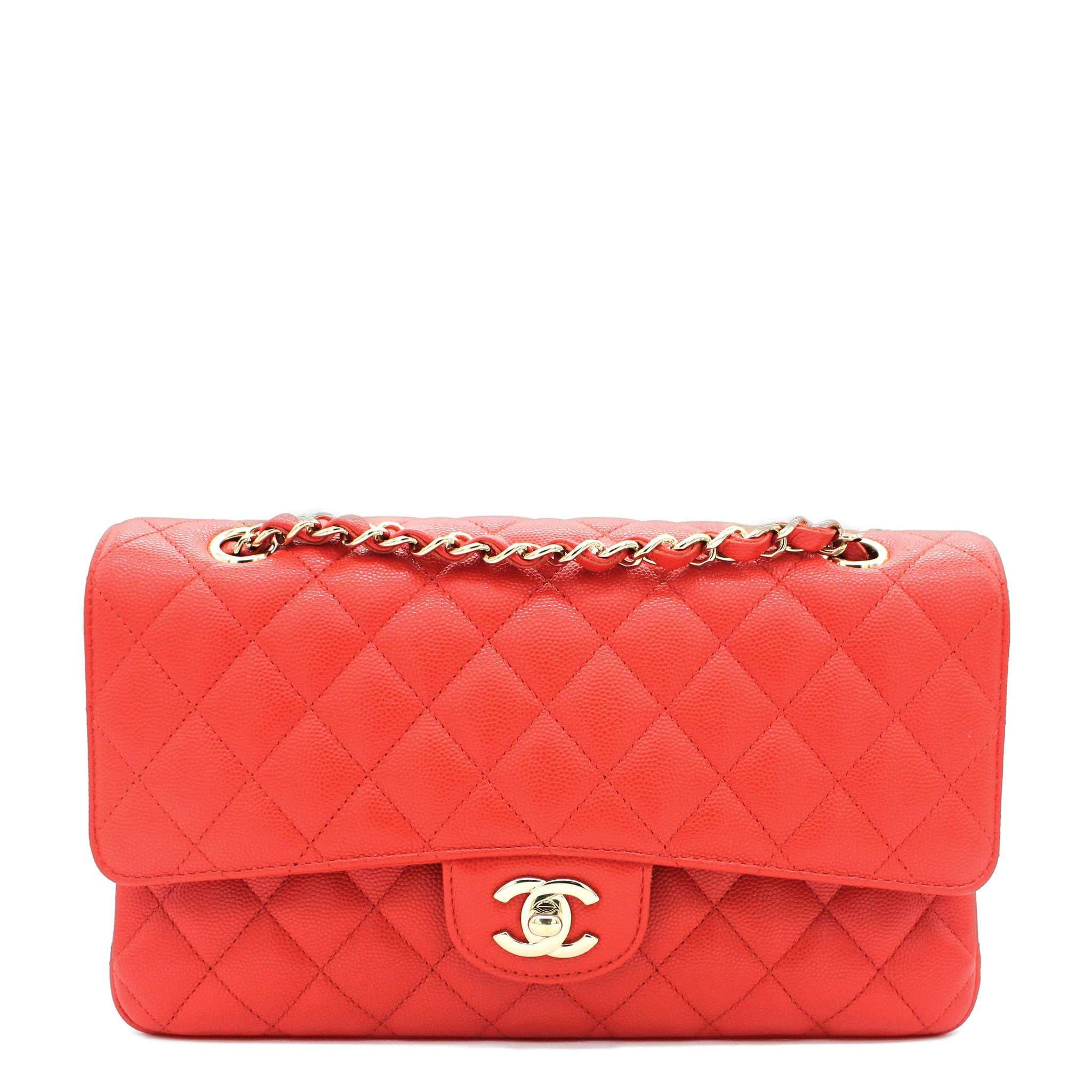 Chanel Red Quilted Caviar Leather Classic Double Flap Bag