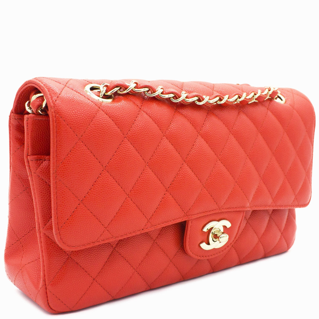 Chanel Red Quilted Caviar Leather Classic Double Flap Bag