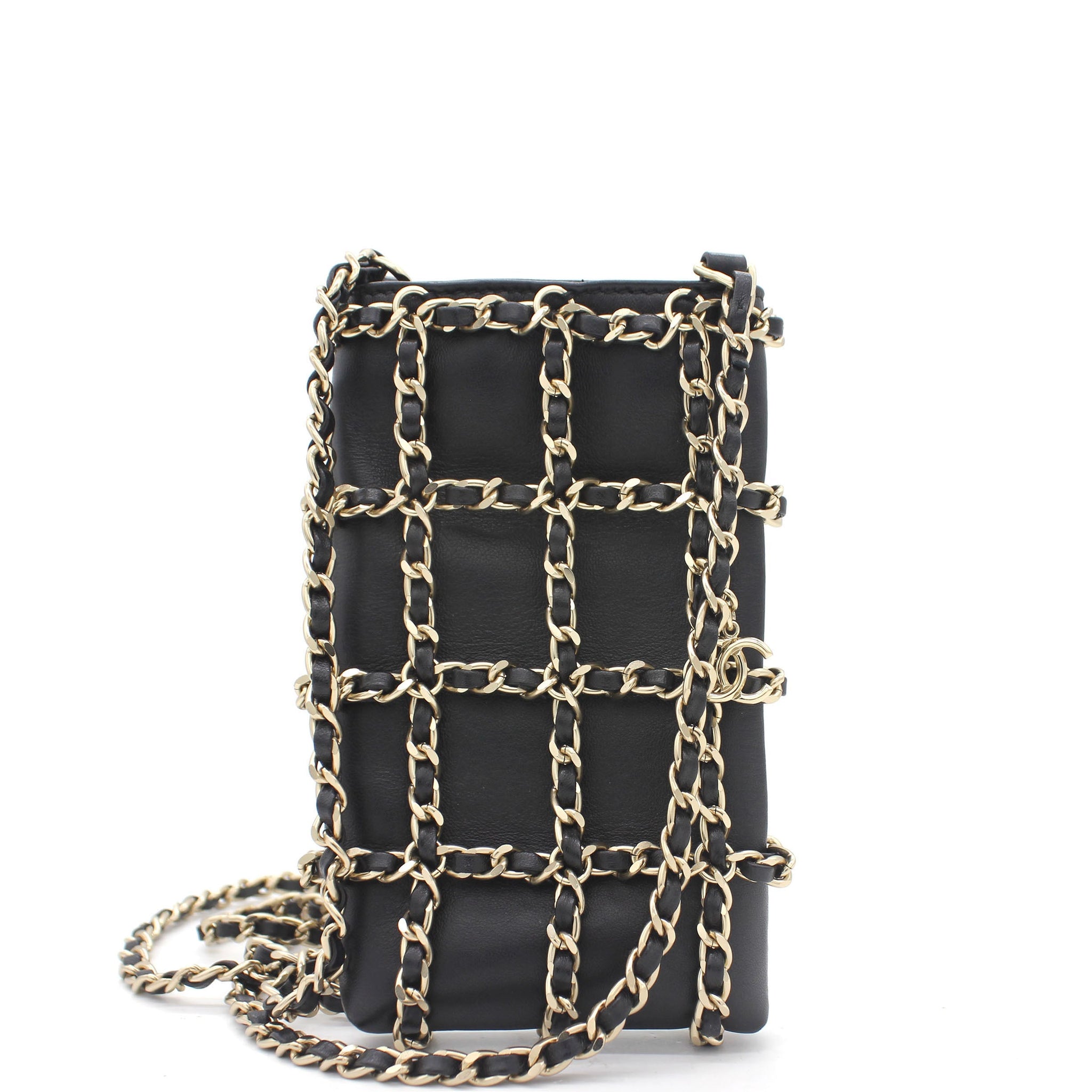Chanel Lambskin Tech Me Out Clutch With Chain Black