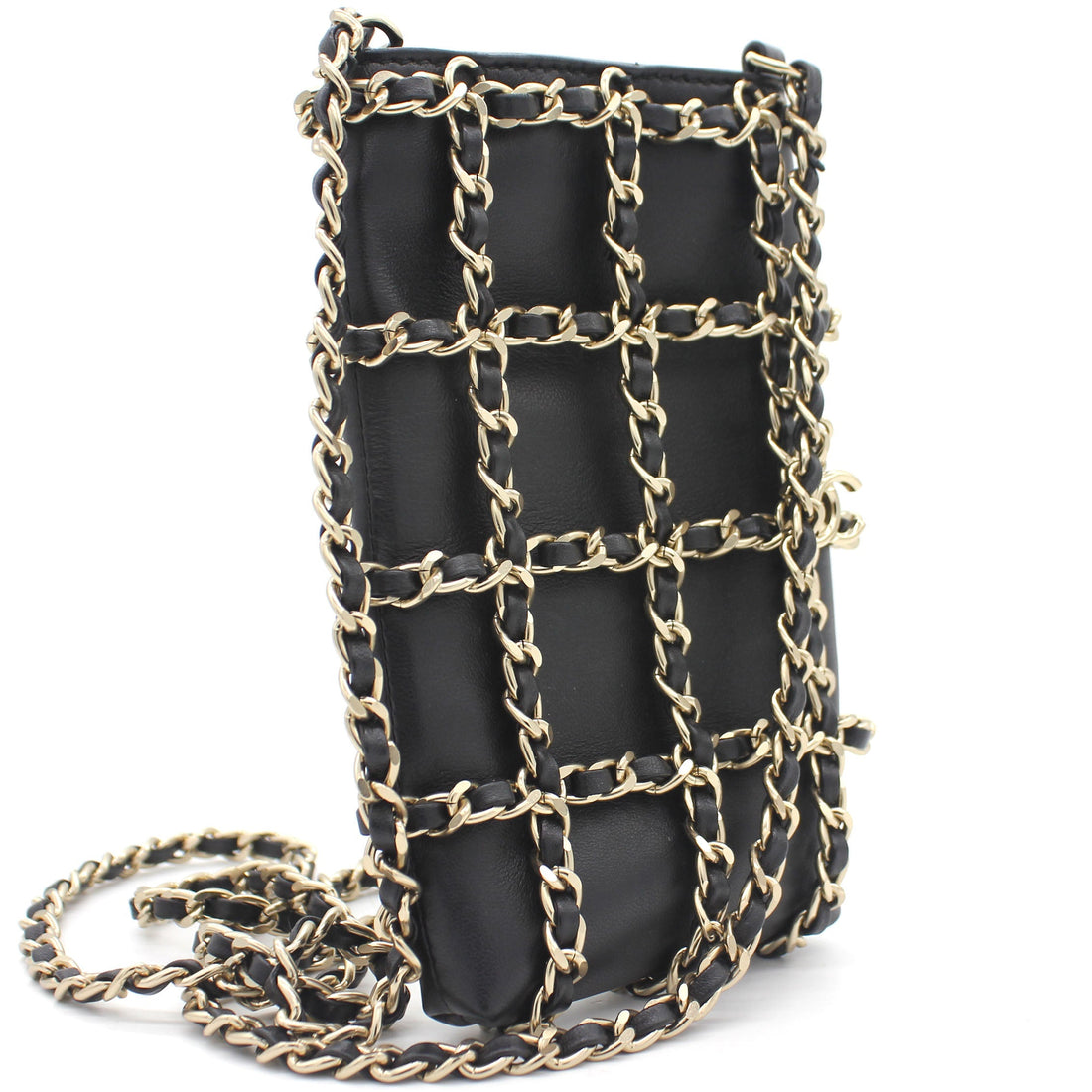 Chanel Lambskin Tech Me Out Clutch With Chain Black