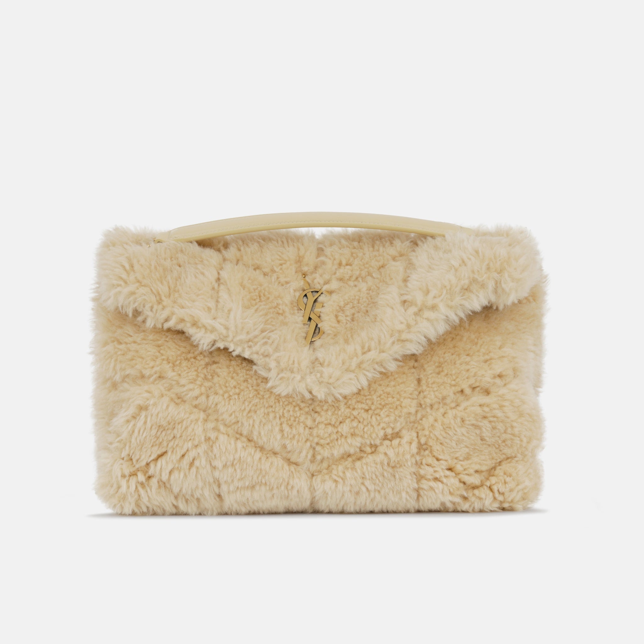 Yves Saint Laurent Saint Luarent Medium Lou Puffer - Beige Shearling | Gold Hardware