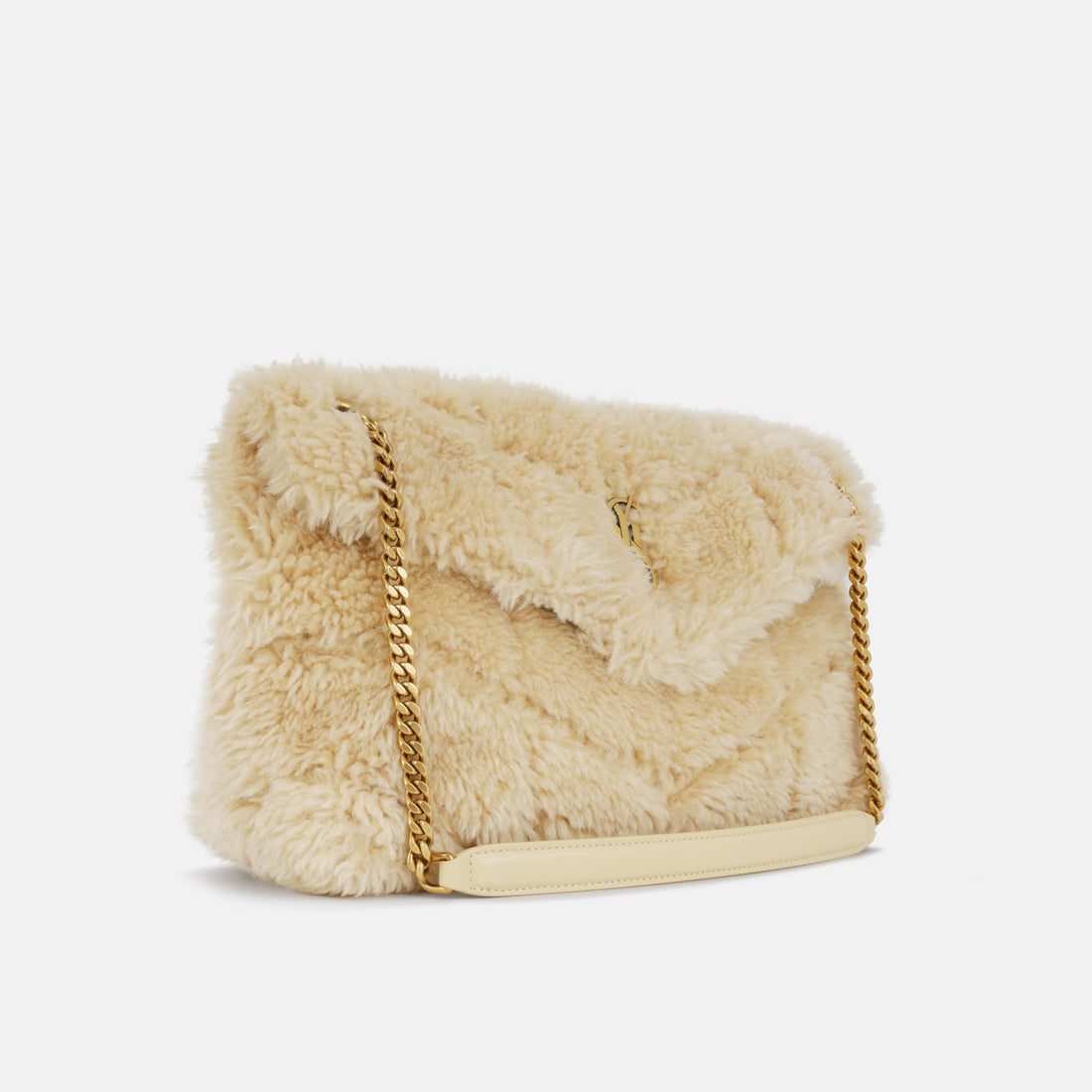Yves Saint Laurent Saint Luarent Medium Lou Puffer - Beige Shearling | Gold Hardware