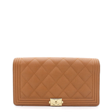 Chanel Caviar Leather Quilted Boy Yen Wallet Dark Beige