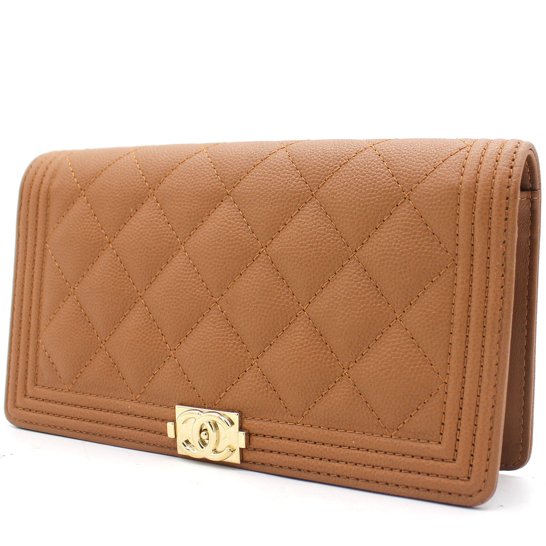 Chanel Caviar Leather Quilted Boy Yen Wallet Dark Beige